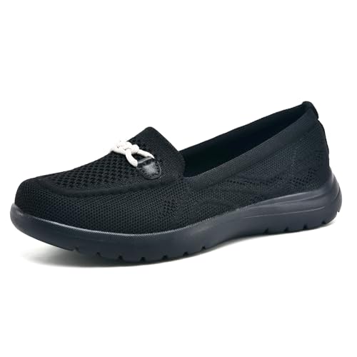 Image of Buyrew Loafers for Women - Comfortable Mesh Knit Slip On Walking Shoes with Arch Support - Dressy Business Casual Work Flats for Standing All Day - Lightweight Breathable Penny Loafers
