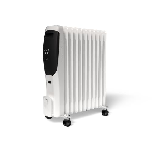 ROINTE LORENT Radiador de Aceite, 2500W, Panel Táctil Digital, Termostato 15-35°C, 3 Niveles de Potencia, Blanco, Portátil, Uso Interior, 58x50x15 cm