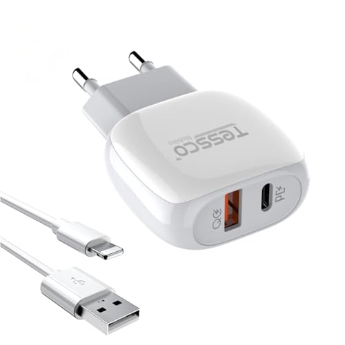 Image of Tessco BC-2020 20W Dual USB Charger /Adapter (PD + QC3.0 Port) with Qualcomm Quick Charge 3.0 Technology | Cable Included - White