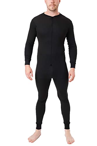 LABEL APPAREL Mameluco térmico para hombre, pijama con cremallera inferior, ropa interior con cremallera, ropa de dormir de manga larga, traje largo para hombre, capa base S-3XL, Negro, XXL