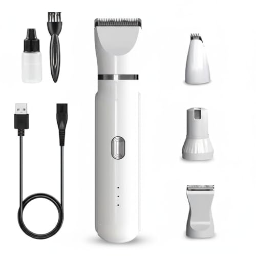 Image of Pets&Kins 4-in-1 Pet Grooming Kit with Nail Grinder | Low-Noise, Cordless Rechargeable Dog & Cat Trimmer | Quiet 2-Speed Clippers for Paws, Face, Ears & Nails | White