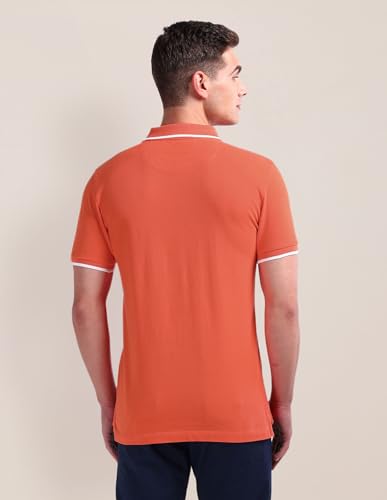 Image of U.S. POLO ASSN. Men's Orange Solid Polo Collar Collared Neck Short Sleeve Casual Cotton Slim Fit Polo Shirt