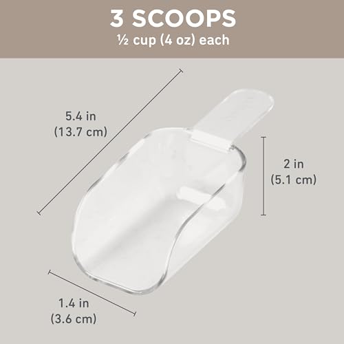 Bentgo Pantry - 3-Piece All Purpose Scoop Set, 1/2 Cup (4 oz) Spoon, Clear & Lightweight, Ideal for Scooping Flour, Sugar, Coffee, Candy, & More for Kitchen and Pantry Containers (Clear)