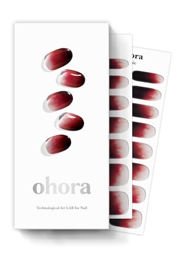 Image of ohora Semi Cured Gel Nail Strips (N Blood Drop) - Red, Ombre, Works with Any UV /LED Lamps, Salon-Quality, Long Lasting, Easy to Apply & Remove - Includes 2 Prep Pads, Nail File & Wooden Stick