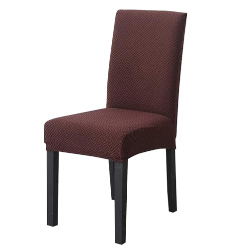 Image of House of Quirk Elastic Jacquard Chair Cover Stretch Removable Washable Short Dining Chair Cover Protector Seat Slipcover (Pack of 1, Dark Brown)