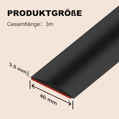 Vefhby Übergangsleiste Selbstklebend, 4cm x 3m Vinyl Übergangprofil Selbstklebend, Bodenleiste Abdeckleiste zum Verbinden von Bodenlücken Bodenleiste Fußböden(Schwarz)