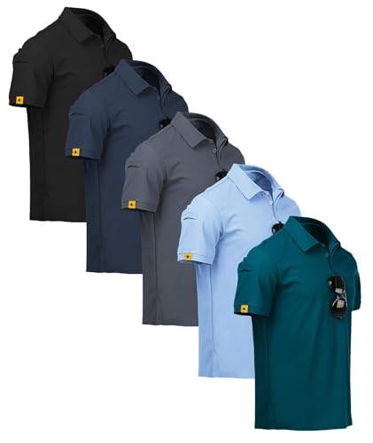ZITY Pack de 5 Polos Hommes Manches Courtes Séchage Rapide Respirant T-Shirt Hommes Polo d'été Sport Shirt Regular Fit Polo de Golf(L)