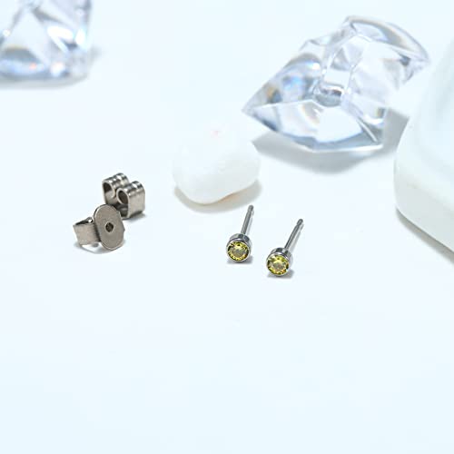 3Mm Tiny Titanium Earrings Birthstone Yellow Cubic Zirconia Stud Earrings For Women, Dainty Small Cz Sleeper Earrings Hypoallergenic Earrings Studs Valentine's Day Birthday Jewelry Gifts #TOP3
