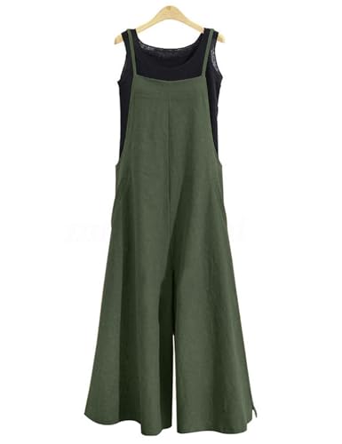 Image of YESNO Women Casual Loose Long Bib Pants Wide Leg Jumpsuits Baggy Cotton Rompers Overalls with Pockets PZZTYP2
