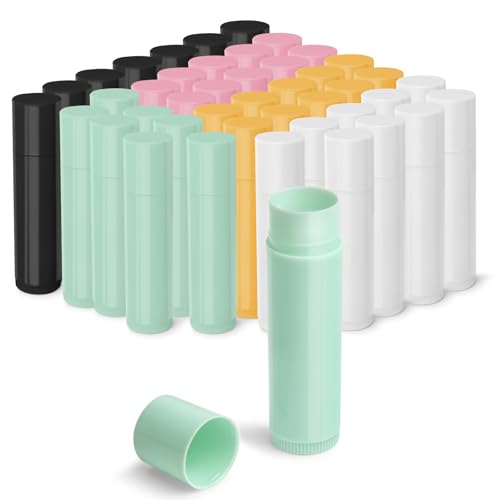 JuLand 50 Packs Empty Lip Balm Tubes 5.5ml - Refillable Round Lipstick Containers and BPA Free, Leak-Free Lip Balm Empty Containers for DIY (Mix Color)
