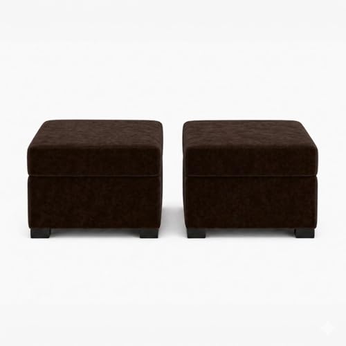 Image of FURNY Revona 5 Seater L Shape Sofa Set with 2 Movable Ottoman | Flexible Left or Right Layout | Plush Velvet Fabric (Dark Brown) | Perfect for Living Room, Guest Room & Office