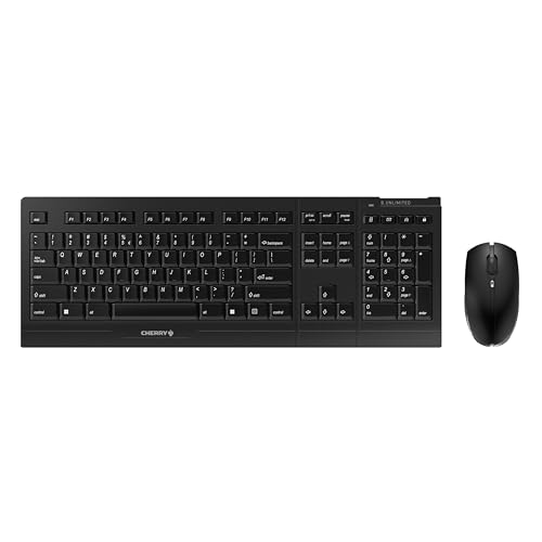 Cherry B.Unlimited 3.0, Pack de Teclado y Ratón Inalámbricos, Distribución de Teclado Europeo QWERTY, Pilas Recargables, Rotulación de Teclas Resistente, Ángel Azul, Negro