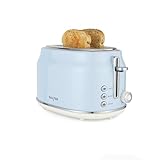 Salter Retro Blue 2-Slice Toaster - Wide Slots, 6 Browning Levels, Defrost, Reheat & Cancel, High-Lift Eject, Removable Crumb Tray, Self-Centring, Anti-Jam Function, For Bagels, Vintage Design, 815W