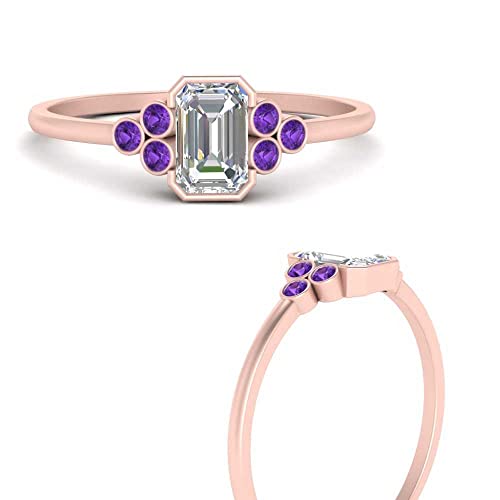 Image of Choose Your Gemstone Bezel Set Petite Diamond CZ Ring Rose Gold Plated Emerald Shape Petite Engagement Rings Everyday Jewelry Wedding Jewelry Handmade Gifts for Wife US Size 4 to 12