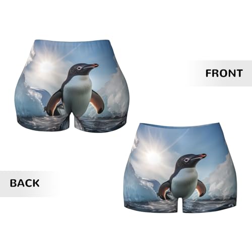 Penguin-Watching Pattern Sports Shorts, high Elastic Slim Fitness Pants, Suitable for Yoga/Leisure/Daily wear3