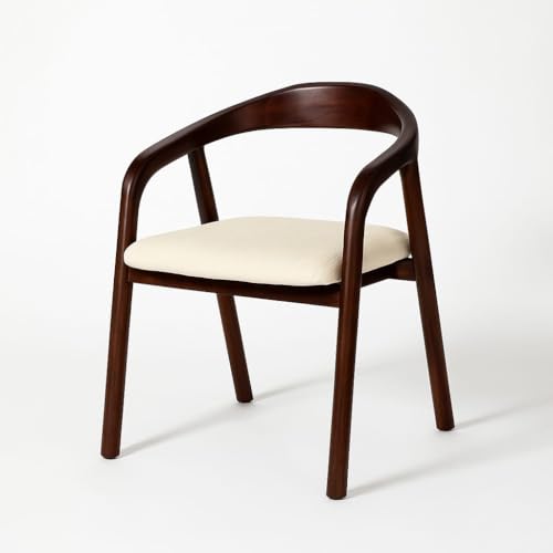 Image of Sheesham Wood Dining Chair with Upholstered Seat - Modern Scandinavian Style Solid Wood Chair for Dining Room, Living Room or Office (Light Walnut Finish)