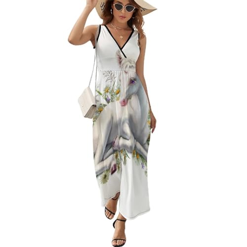 Robe longue d'été sans manches col V coupe ample et vaporeuse au design Fleur De Licorne