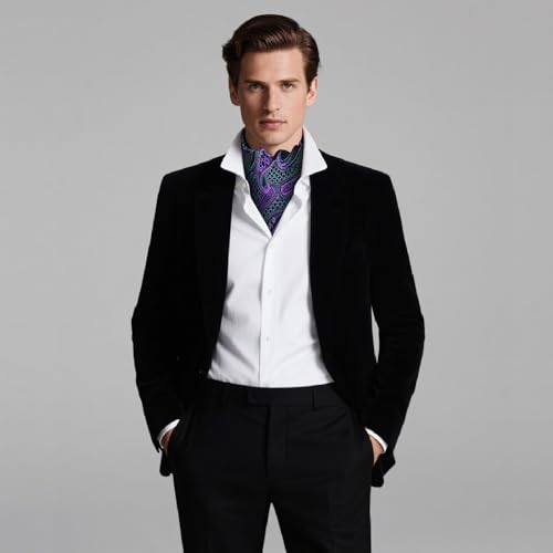 Image of DiBanGu 3PCS Ascot Ties for Men Wedding Jacquard Woven Silk Ascot Cravat for Men Cravat Tie and Pocket Square Set