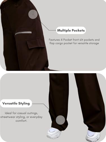 Image of GRECIILOOKS Cargo Pants For Woman | Trousers For Womans |High Waist Trouser for Women - Flared Parachute Pants with Side Pockets |Womens Cargo Pant | Elegant for College & Events (Available in Plus Size)