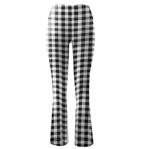 Women's Bootcut Yoga Pants Plaid High Waisted Leggings V Crossover Flare Leggings Stretch Slim Leg Work Pants Black #TOP3