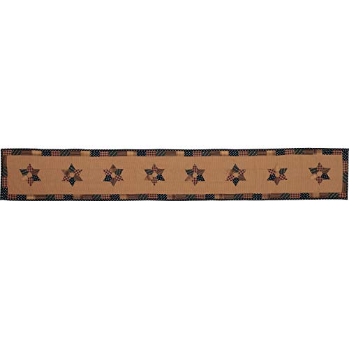 VHC Brands Primitive Tabletop Kitchen Patriotic Patch Cotton Patchwork Star Rectangle 13×90 Runner Deep Red