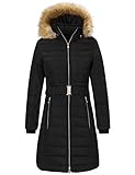 Wantdo Women's Quilted Winter Puffer Jacket Thicken Coat with Belt Black Small