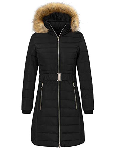 Wantdo Women's Long Winter Puffer Jacket Coat with Adjustable Belt Black Medium