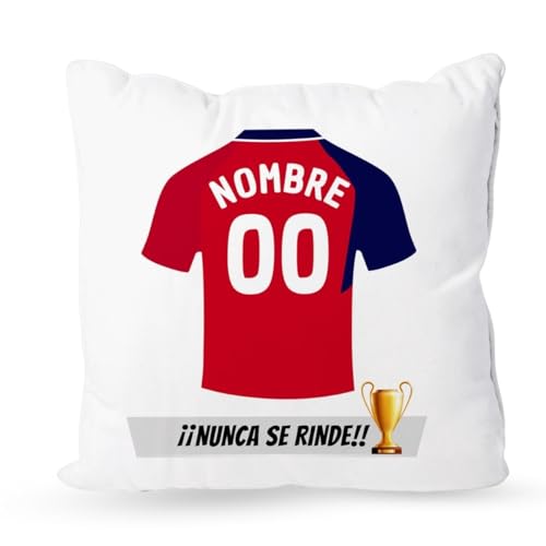 DEREGALOOS Cojín Personalizado con Nombre y Equipo de fútbol. Cojín Personalizado del Osasuna. Regalo Original para Aficionados fútbol. Regalo fútbol Osasuna. Puedes incluir Relleno. 35x35