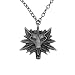 MIXIA Vintage Wolf Head Pendant Wild Hunt Figure Game Wizard Medallion Necklace (Black Eye)
