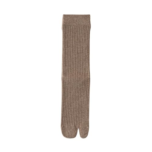 Yizelli 3 Pairs Women's Tabi Socks Warm Wool Mid Crew Socks for Fall Winter (Light Coffee)