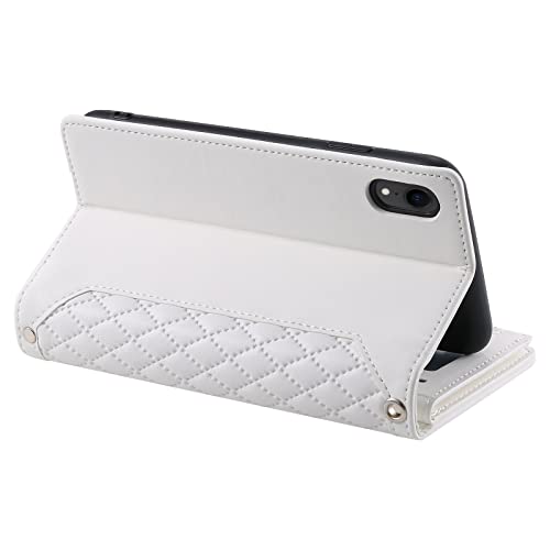 QLTYPRI Wallet Case for iPhone XR(6.1 inch),Luxury Quilted PU Leather Wallet Case with Card Slots for Women,Magnetic Zipper Purse Case with Wrist Strap Kickstand Shockproof Flip Cover -White - Image 3