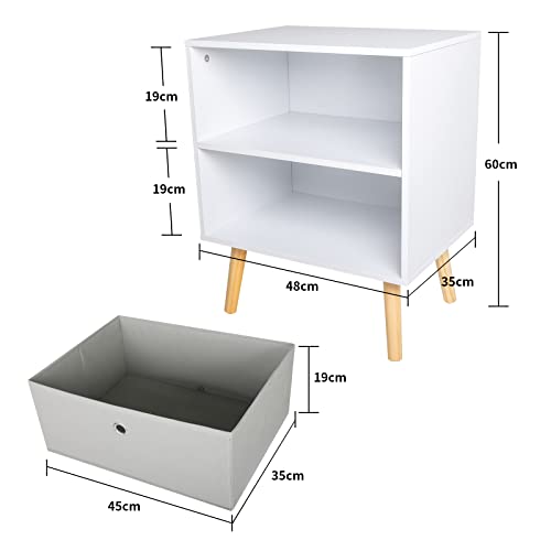 Elecwish White Nightstand Set Of 2, End Table With Drawer Shelf Storage, Side Table, Fabric Drawer Dresser, Wooden Top And Front Use For Bedroom Office, White #TOP2