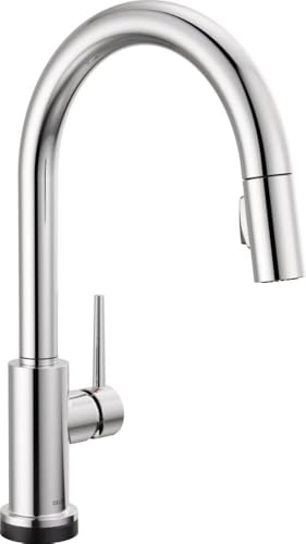 Delta Trinsic Chrome Touch Kitchen Faucet with Pull Down Sprayer, Modern Single Hole Touch On Kitchen Sink Faucet, Single Handle, Chrome 9159T-DST