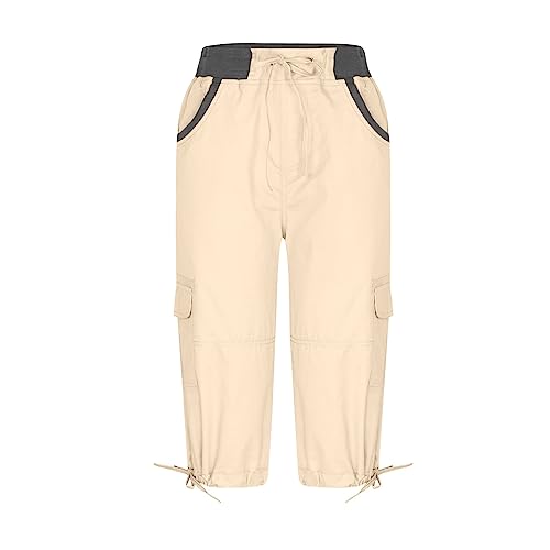 LCMTWX Linen Capris for Women Summer Outdoor Casual Sports Cropped Pants Overalls Thin Loose Cargo Shorts Wide Leg Trousers4