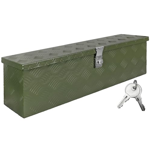 Trucky Deichselbox Grün Werkzeugkasten Truckbox Alu Box Anhänger Kiste mit Deckel Abschließbar Alubox Transportbox Werkzeugbox Aluminium Aufbewahrungsbox D035