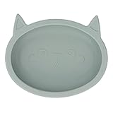 Cuenco de succión de Silicona con Forma de Gato de Dibujos Animados para niños pequeños, Comedor (Aceituna)