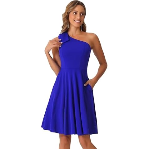 Allegra K One Shoulder Cocktail Dress with Pockets Cover