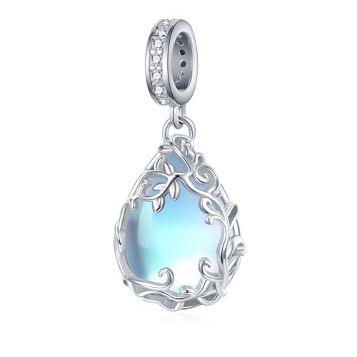 Abalorio de piedra lunar en plata de ley que no se oscurece: joyería fina antialérgica