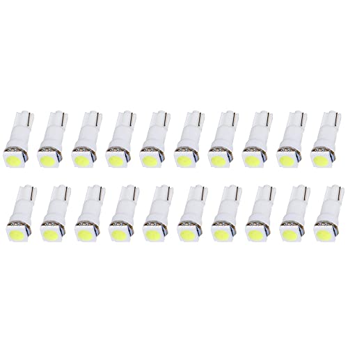 CCIYU 20 Pack T5 58 70 73 74 Dashboard Gauge 1-SMD 5050 LED Wedge Lamp Bulbs Lights For Dashboard instrument Panel Light Bulbs LED Lamps (white)