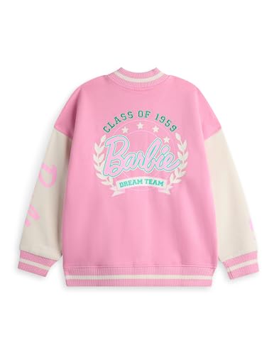 Barbie Girls Bomber Jacket Kids Dream Team Graphic Print Varsity Jacket in Pink Zipped Baseball Jacket Fashion Movie3