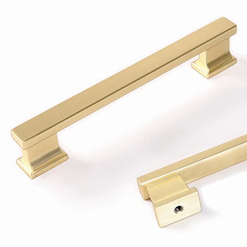 COTYKILEY 6 Pack 5 Inch(128mm) Brushed Brass Cabinet Handles Gold Kitchen Cabinet Pulls Cabinet Door Handles Kitchen Cabinet Hardware Cupboard Drawer Pulls Dresser Handles