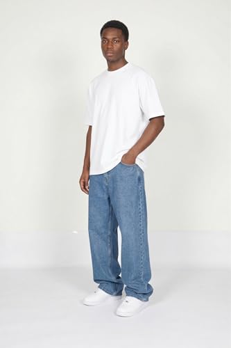 Image of Plaid&Plain Men's Baggy Jeans Wide Leg Heavyweight 100% Cotton Loose Fit | Elastic Waistband, Back Pockets, Durable Denim Weave, Multiple Wash Options, Relaxed Street Style Comfort, Everyday Wear