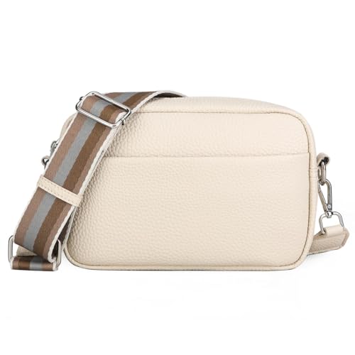 oukesin Bolso bandolera para mujer bolso de hombro de piel para teléfono móvil con correa ancha, A-Beige