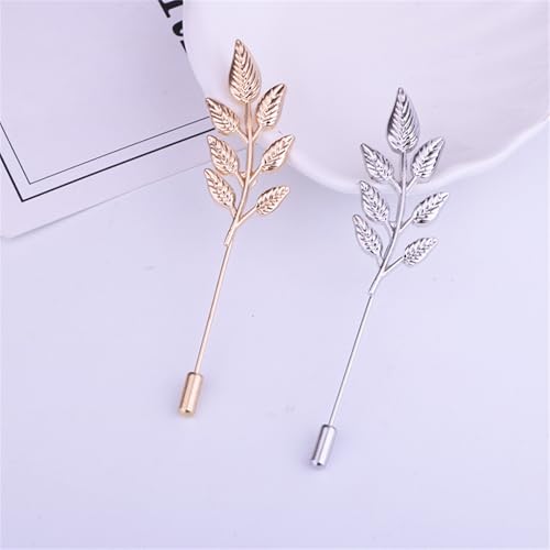 Image of coadipress Gentlemen Gold Silver Leaf Brooches Simple Elegant Retro Double Leaf Collar Pin Brooch Gold Silver Plant Leaves Brooches