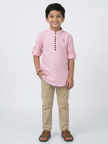 Image of Kids Stylish Solid Style Cotton Mandrain Collar Regular Fit Kurta|| Formal Boys Shirt || Casual Wear Buttoned Kurta for Boys
