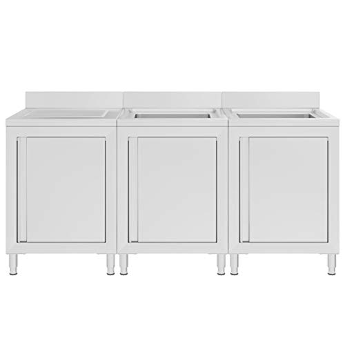 vidaXL Commercial Kitchen Sink Cabinet Set 180cm - Stainless Steel Storage & Drainboard, Adjustable Feet, Spacious Cupboards - Image 5