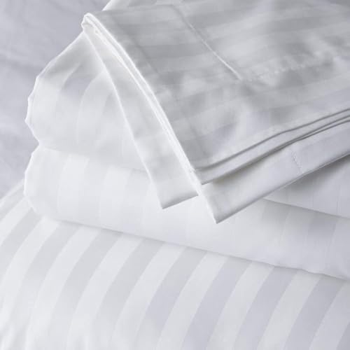 BD WEAVES Plain White cotton Stripes - Single bedsheet bedding set - 400 TC soft 1 cm a striped finish | with One Pillow Cover | Gives 5 star look to 