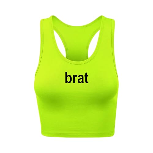 brat Neon Lime Green Racerback Cropped Tank Top, Brat Summer