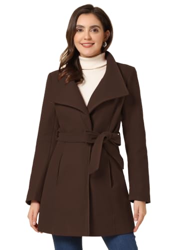 Image of Allegra K Women's Winter Elegant Stand Collar Overcoat Long Belted Pea Coat