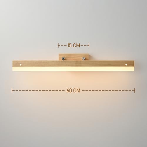 EGSO LED spiegelleuchte bad Holz LED Wandlampe spiegellampe Badezimmer lampe wand 9W 60CM 720LM IP44 Wandleuchte innen Warmweiß 3000K Schminklicht Flurwandleuchte Badezimmer beleuchtung